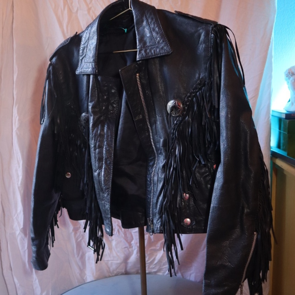 Black Fringe Leather Jacket